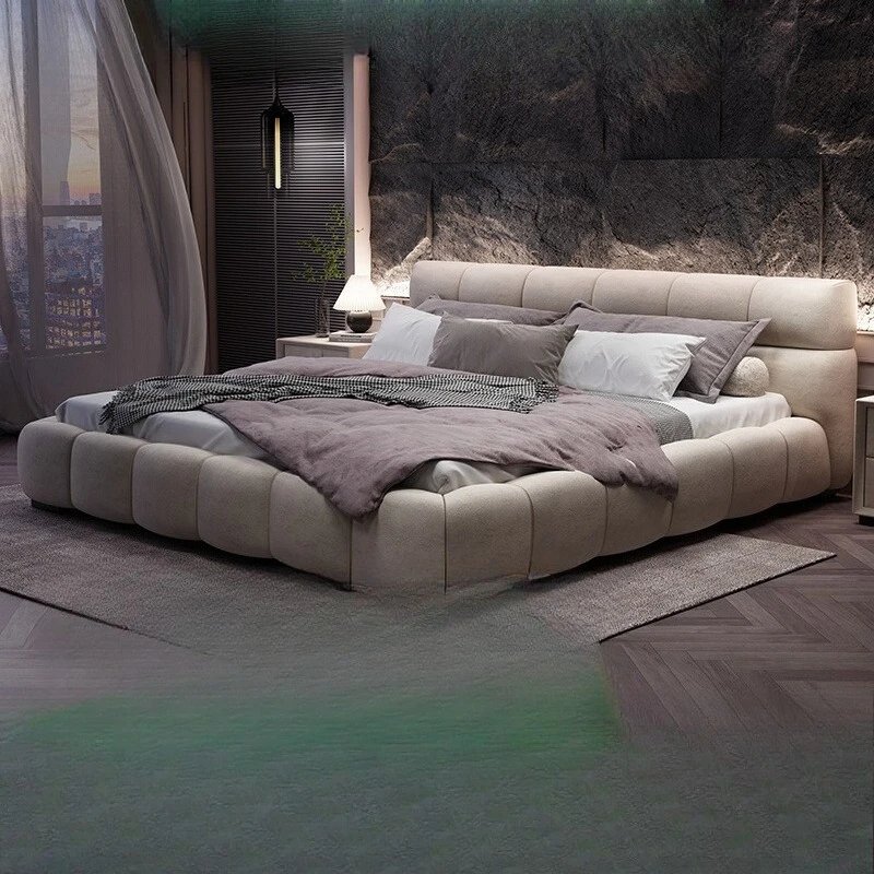 Puff Fabric Bed  Simple and Modern Cat Scratch Fabric Bed  Master Bedroom Italian Style Tatami 200cm Large Beds Cama Furniture