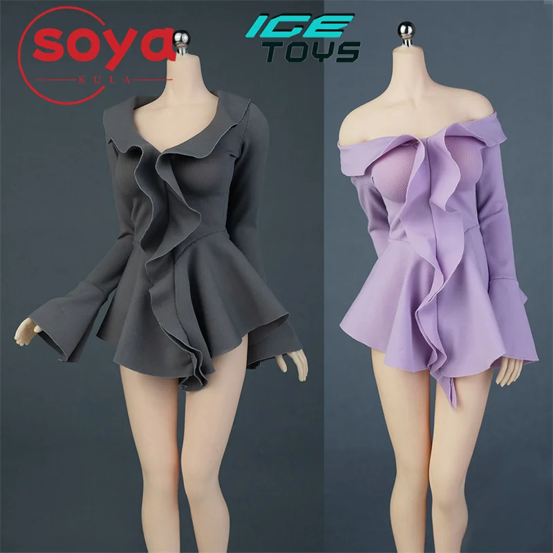 ألعاب الجليد ic1024 1/6 مقياس موضة لوتس ليف حافة متوهج كم فستان الملابس نموذج ل 12 ''أنثى الجندي عمل الشكل الجسم #2