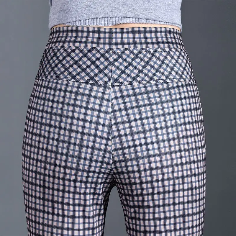 Grid Printed Slightly Flared Pants Summer Fashion Versatile 2025 New Slim-fit Stretch Women's Trousers