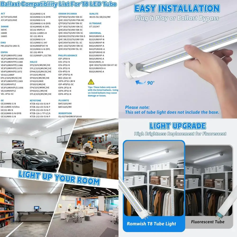 

Светодиодная лампа T8, 48 дюймов, 18 Вт, 4 фута, 5000K дневной свет, 2400 люмен, двустороннее подключение, замена T8/T10/T12, упаковка 12 шт., сертифицировано ETL