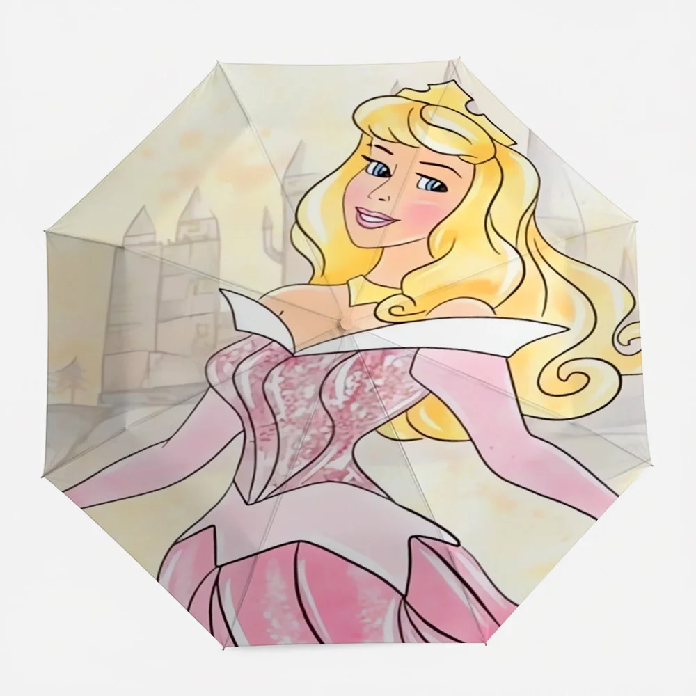 

Disney Sleeping Beauty Princess Aurora Castle Print Automatic Folding Umbrella, Portable Waterproof Windproof Travel Umbrella fo