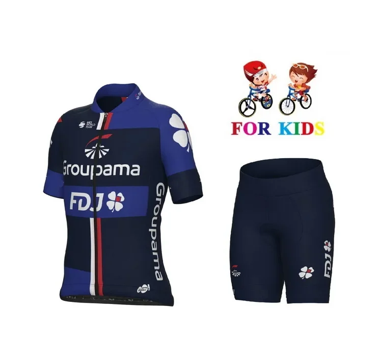 KID'S 2024 GROUPAMA FDJ TEAM Children Cycling Jersey Short Sleeve Bicycle Clothing With Shorts Ropa Ciclismo