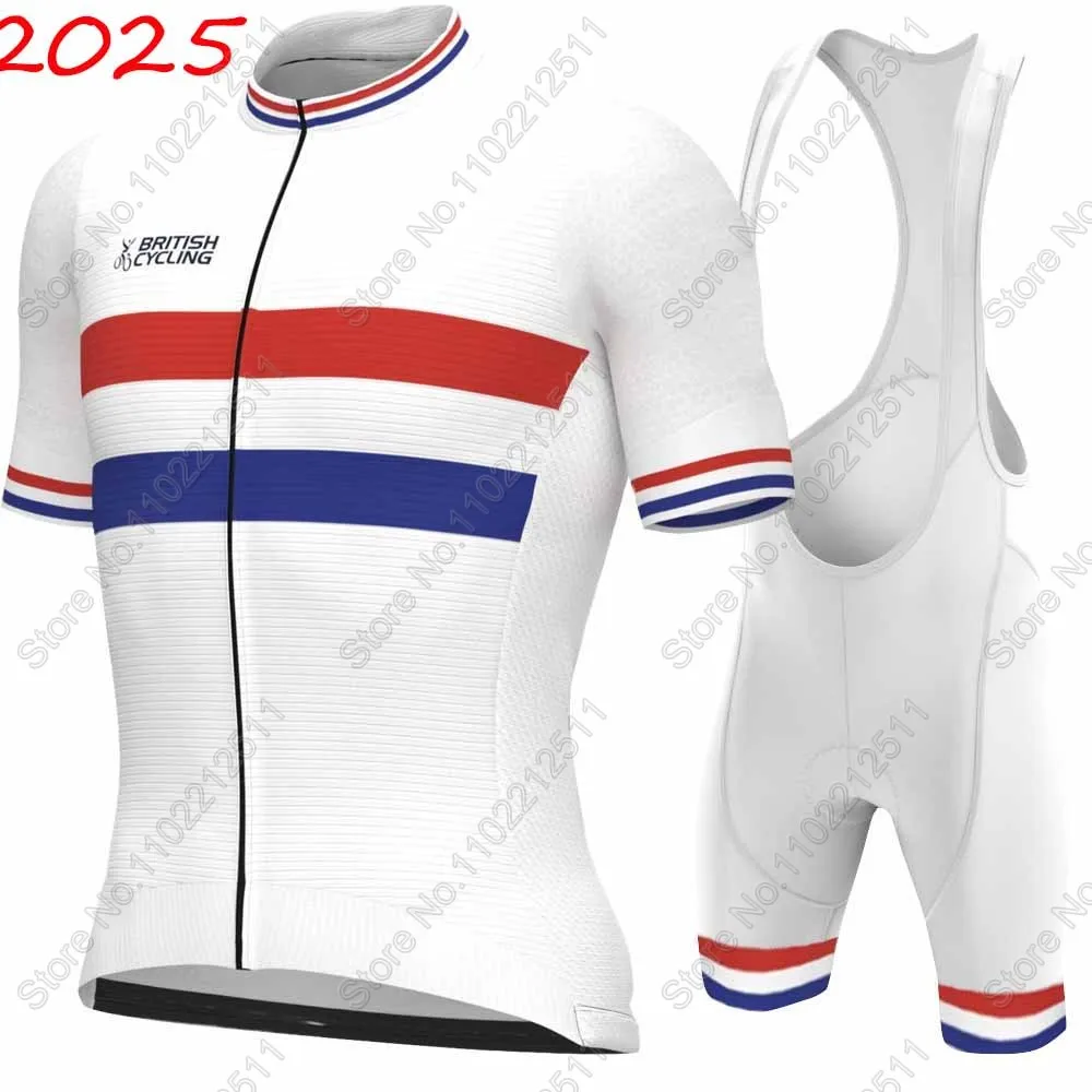 

Британский комплект велосипедного трикотажа 2025 года, мужская велосипедная белая одежда, рубашки для шоссейного велосипеда, костюм, велосипедные нагрудники, шорты MTB