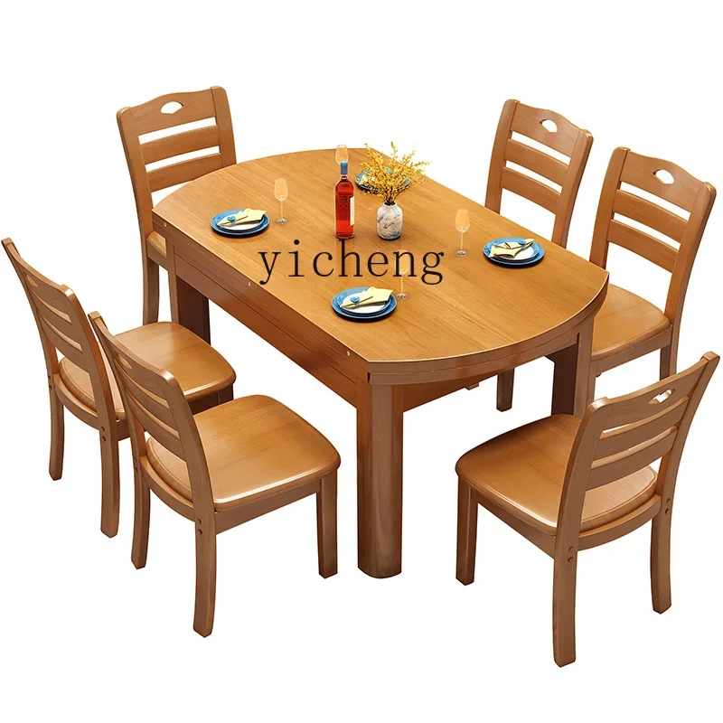 

ZK solid wood dining table and chair combination telescopic folding variable round table modern simple home dining table