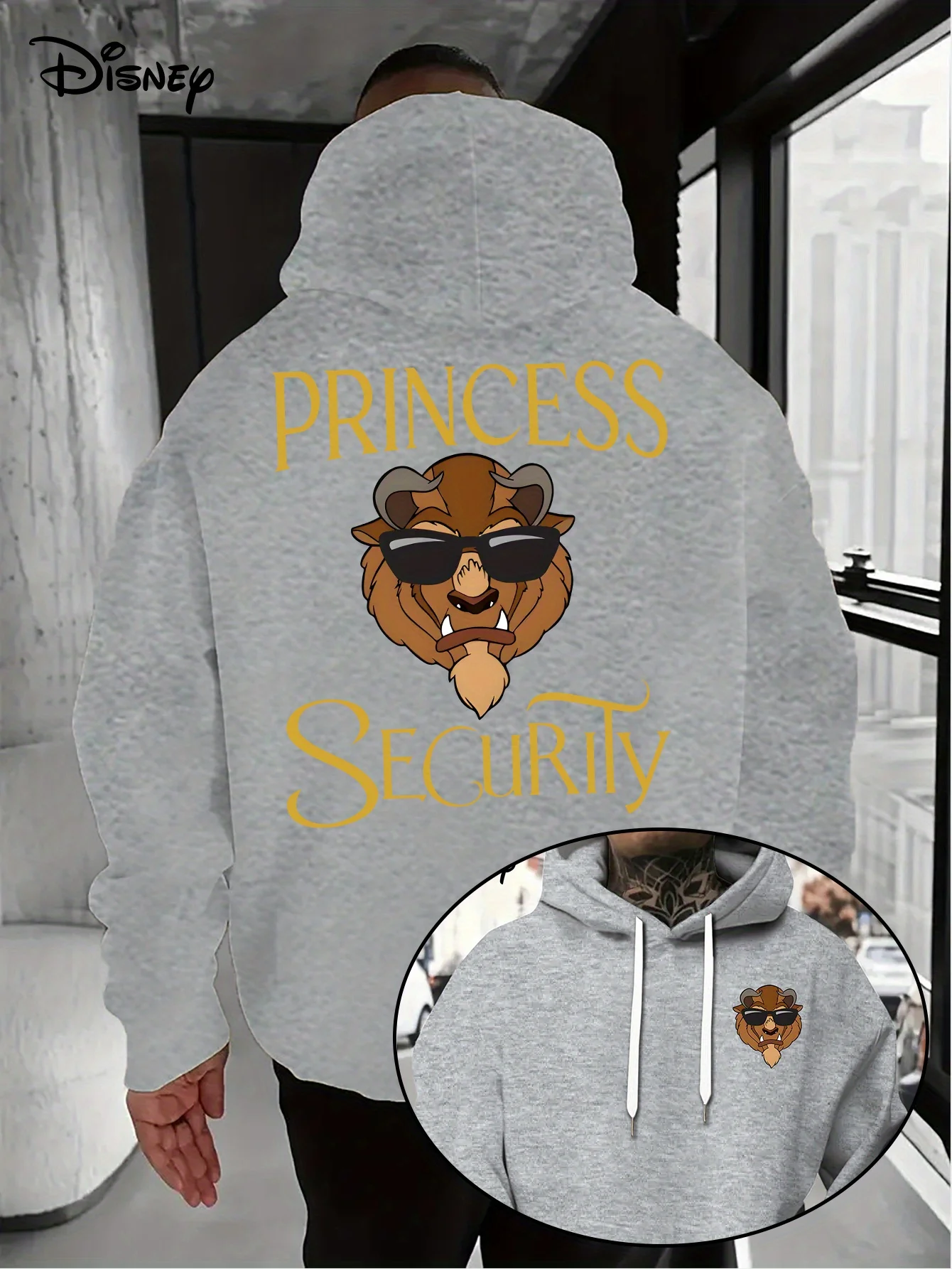 سترة ديزني سيمبا بيوتي آند ذا بيست بغطاء للرأس للخريف والشتاء كاجوال للجنسين، ملابس رياضية بقلنسوة كبيرة الحجم #2