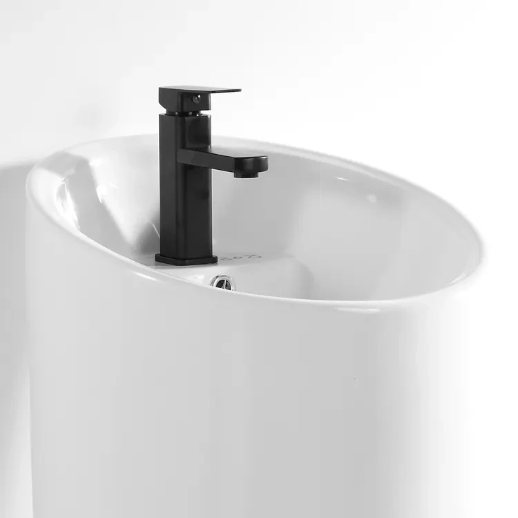 Wash Basin Manufacturer Ceramic Floor Mounted Bathroom Sink White Color Round Shape Pedestal Basin