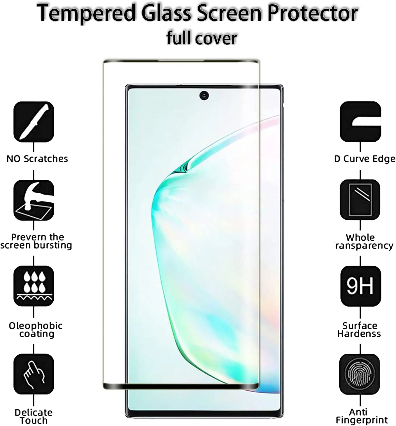 For Samsung Galaxy Note 10 +, 9H Curved Four Sides Glue Tempered Glass 2/4Pcs 9H Screen Protector