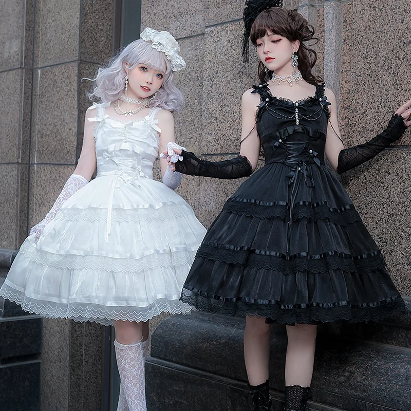 Original design Romantic pair jsk Slip dress everyday Gothic dark lolita Sweet elegant flower wedding dress