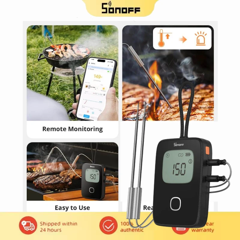 SONOFF BMT01 Wireless BBQ Meat Thermometer Real-Time Temp Chart Timer Reminder Remote Monitoring Temperature Alerts via eWeLink