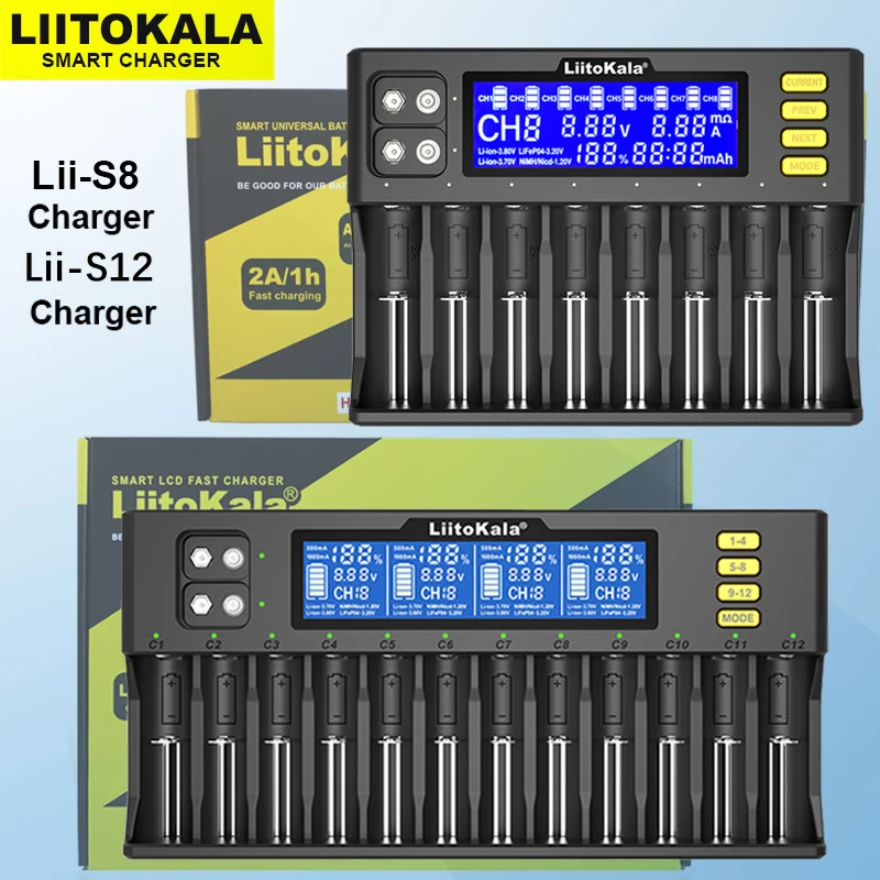 LiitoKala Lii-S8 Lii-S12 18650 LCD Battery Charger For Li-ion 3.7V NiMH 1.2V Li-FePO4 3.2V IMR 3.8V Battery