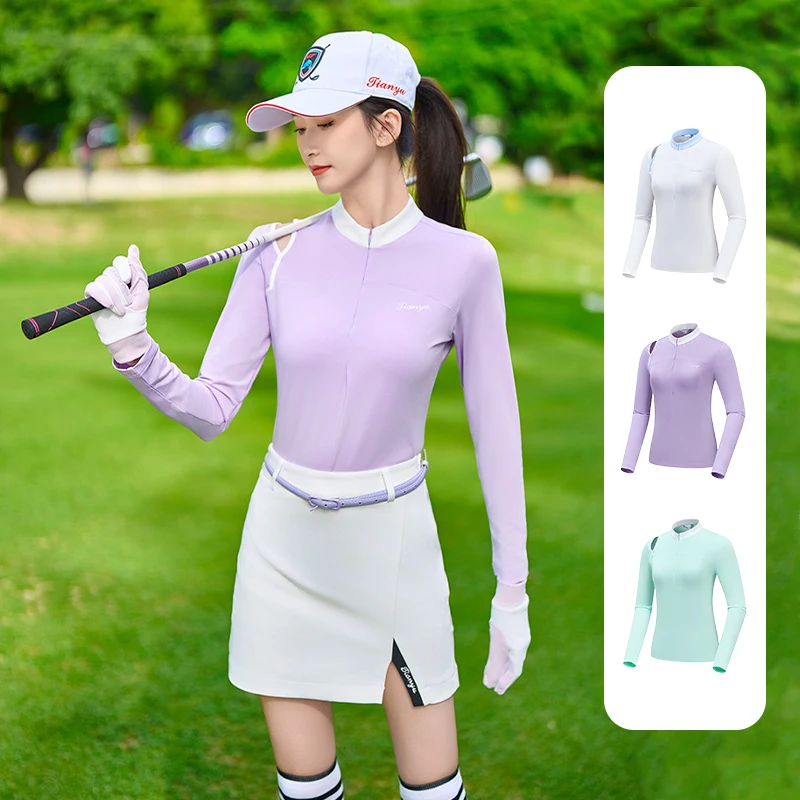 TTYGJ Golf Spring Polo Shirt Women Long Sleeve Breathable Slim Tops Quick Dry Off Shoulder Tennis Ladies T-shirt Golf Apparel