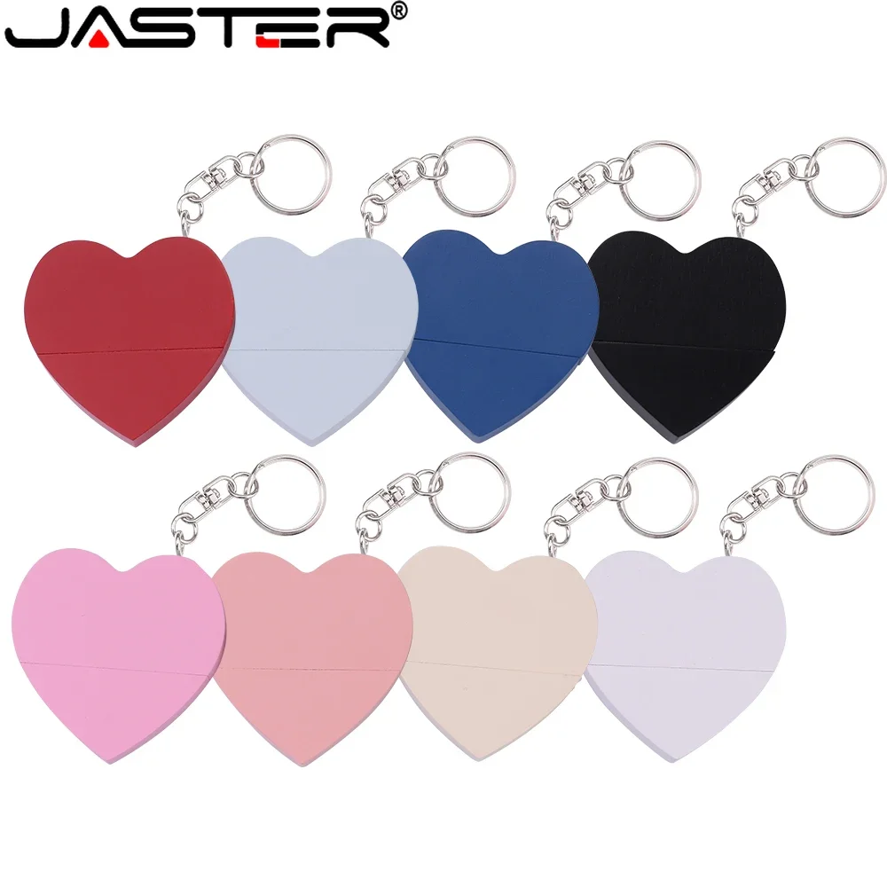 

JASTER Multicolor Wooden Heart Shaped USB 2.0 Flash Drive 128GB Free Custom Logo Pen Drive 64GB Fashion Memory Stick 32GB U Disk