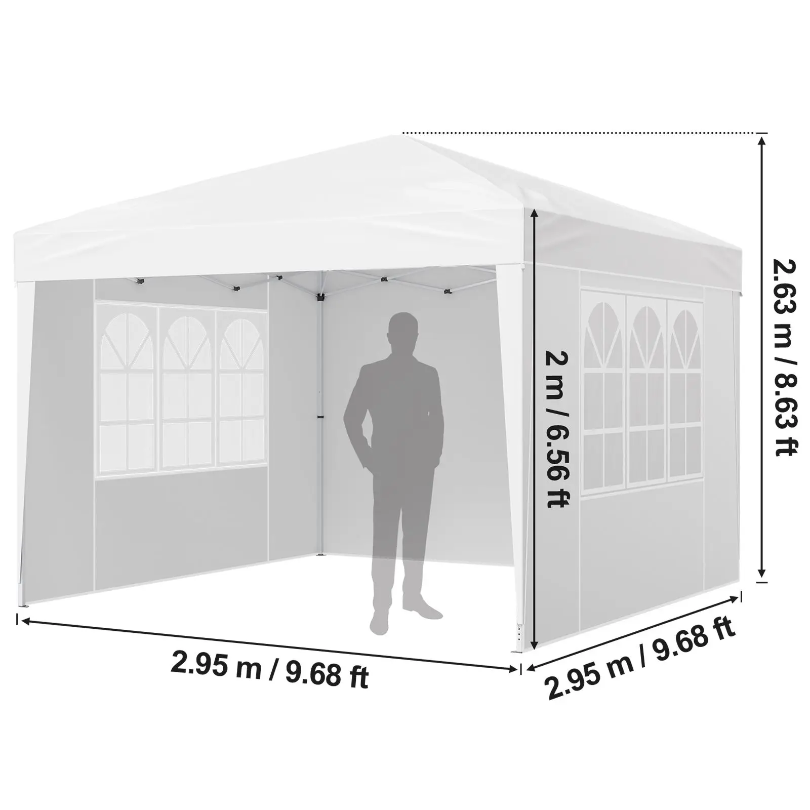 Pop Up Canopy, 10 x 10 FT Instant Canopy Portable Gazebo with 3 Sidewalls & 2 Ventilated Windows, Height Adjustable Pop-Up Outdoor Shelter Tent for Events, Patio, Backyard, Party, Parking