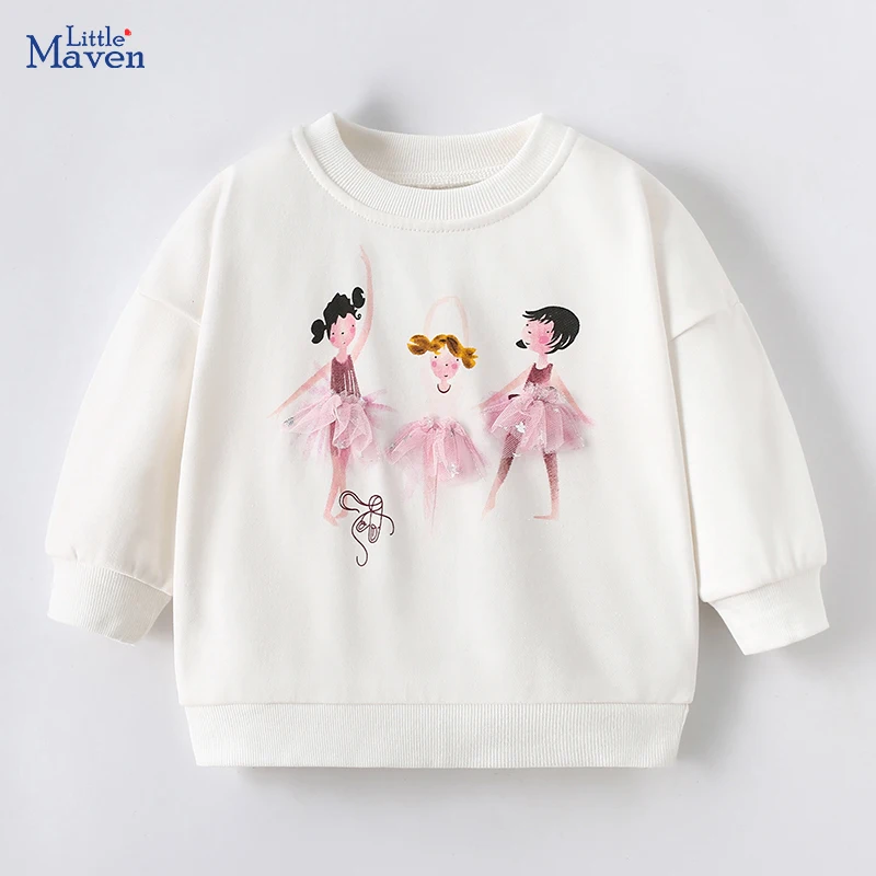Little maven 2024 New Autumn Children\'s Clothing Baby Girls Hoodies Kids Clothes Spring Cartoon Ballet Sweatshirts