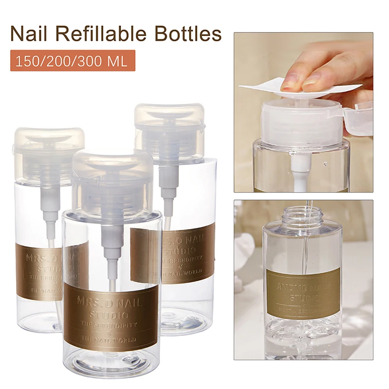 Botellas rellenables para uñas, dispensador de prensa vacío, removedor de esmalte de uñas, limpiador, botella de maquillaje, herramienta de manicura, 150/200/300ml