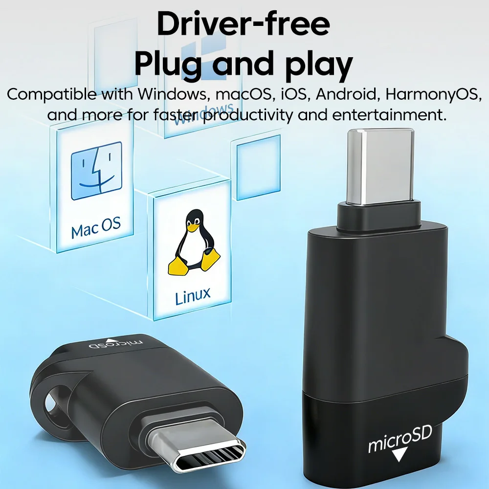 

Портативный мини-адаптер для чтения карт TF Type C3.0, USB3.0, высокоскоростная передача данных, устройство для чтения карт памяти TF для ПК, ноутбуков, планшетов