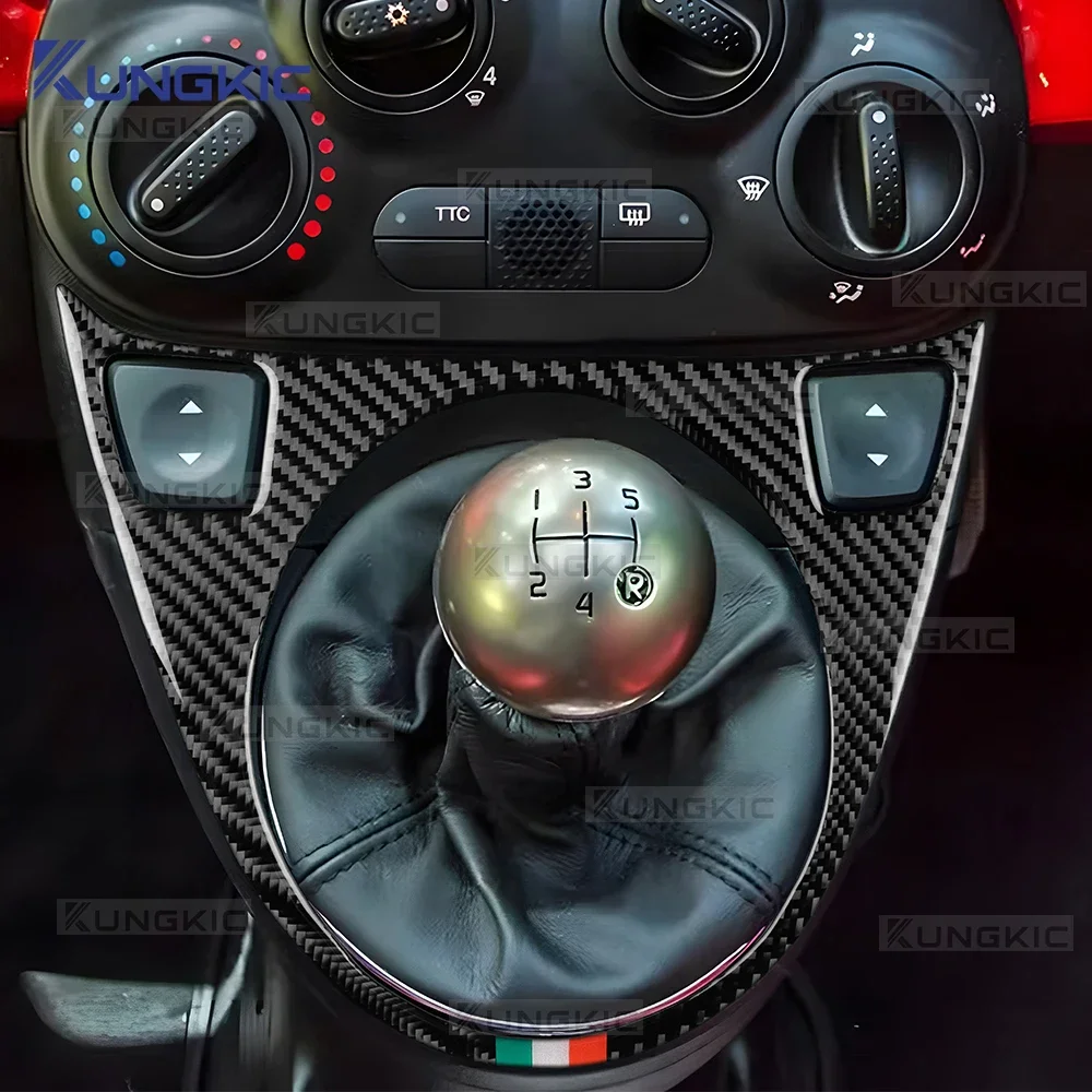 Real Soft Carbon Fiber For Abarth 595/695/595C/695C 2012 2013-2015/Fiat 500 2008-2015 AT MT Car Gear Shift Sticker Tricolor Trim view 3
