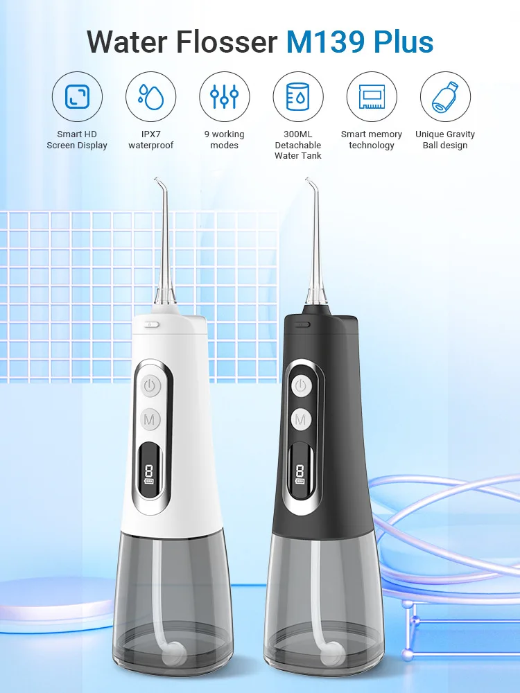 Oral Irrigator Dental Water Flosser 9-speed Modes Teeth Whitening Waterproof Portable Dental Water Jet Floss 300ML Teeth Cleaner