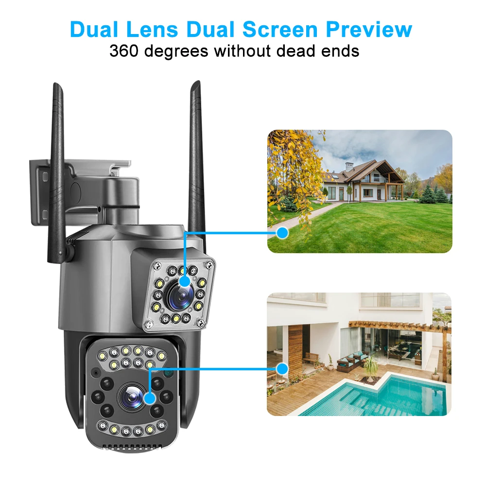 4K 8MP Dual Lens 4G IP Camera Night Vision Ai Human Detect PTZ Outdoor Video Camara Wireless V380 Pro CCTV Security Protection
