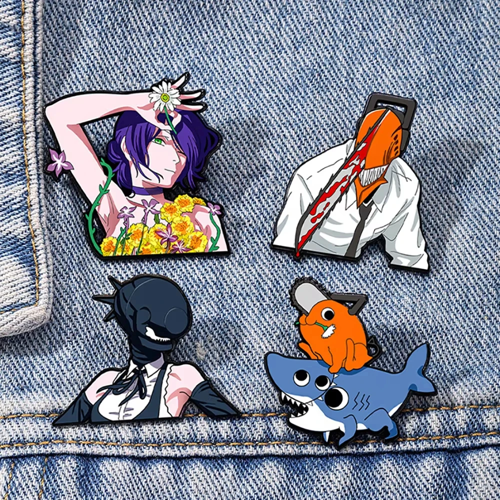 4 قطع/مجموعة دبابيس زينة معدنية لشخصية ريز من فيلم أنيمي تشينسو مان، شارة هاياكاوا أكي للتنكر، إكسسوارات للحقائب