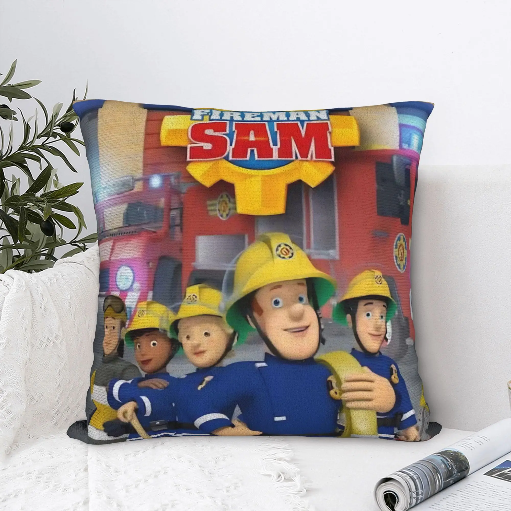Fireman Sam Square Pillow Case Firefighters Cushion Covers Novelty Polyester Decor Throw Pillow Case Cover for Home 45x45cm