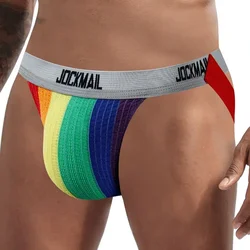 Трусы-стринги JOCKMAIL мужские, пикантное нижнее белье для геев, трусы-джоки, дышащие, радужные, с низкой талией, в сеточку