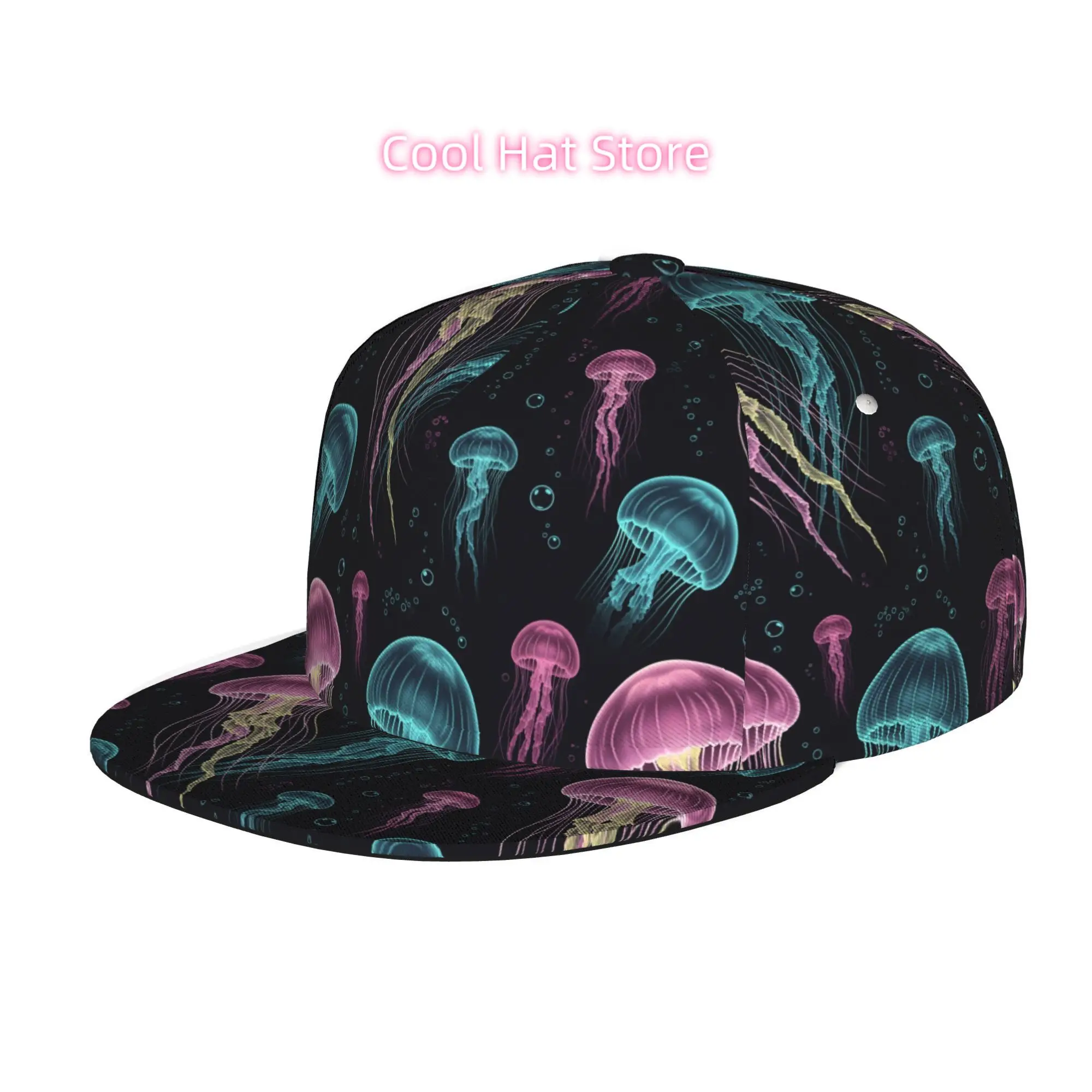 Men'S And Women'S Baseball Cap, Colorful Jellyfish Underwater Scene Adjustable Snap-On Brim, Flat-Top Design - Suitable for Casu