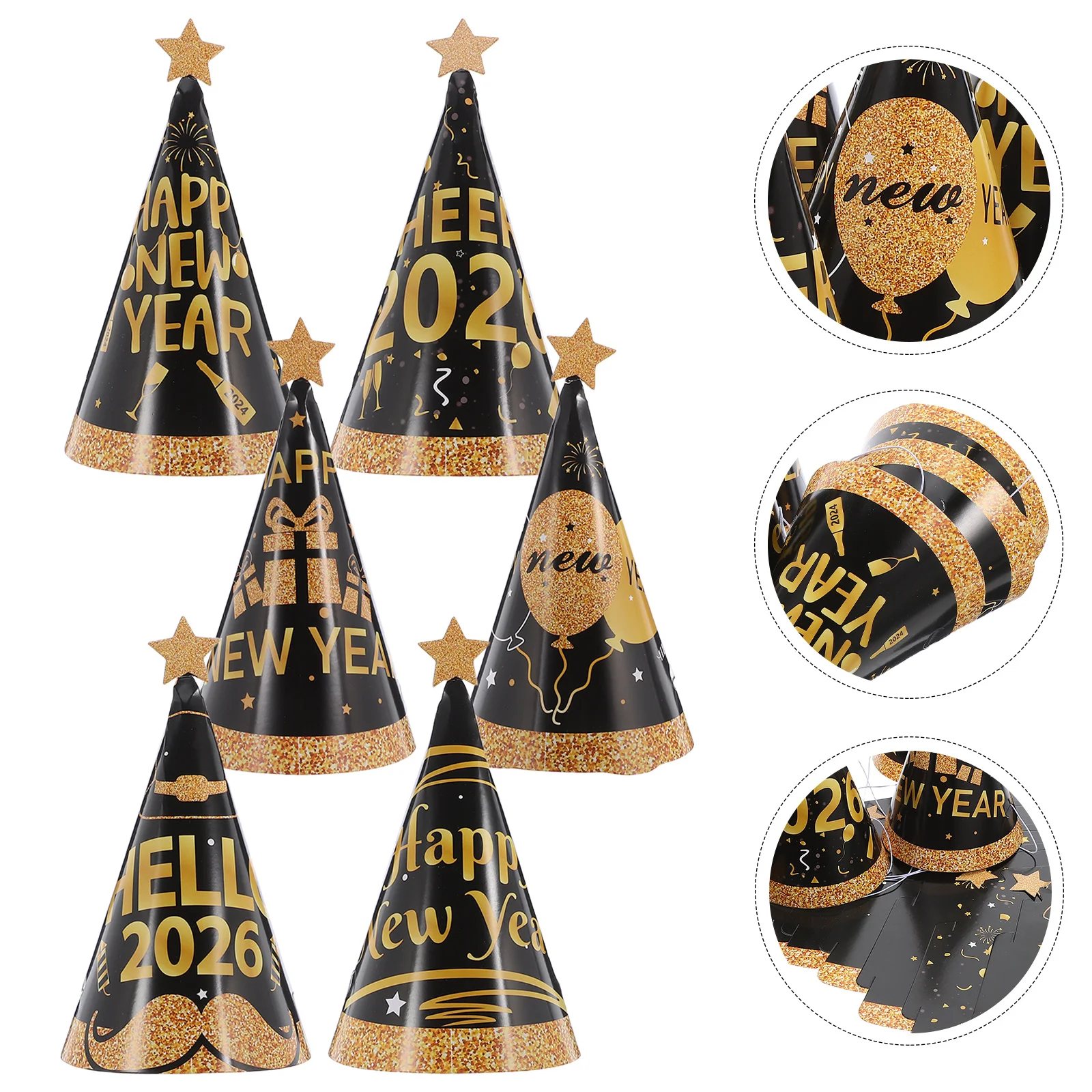 

24Pcs Happy New Year Party Hats Bulk Pack Lightweight Foldable Paper Hats for Family Gathering Celebration Photo Props 2026