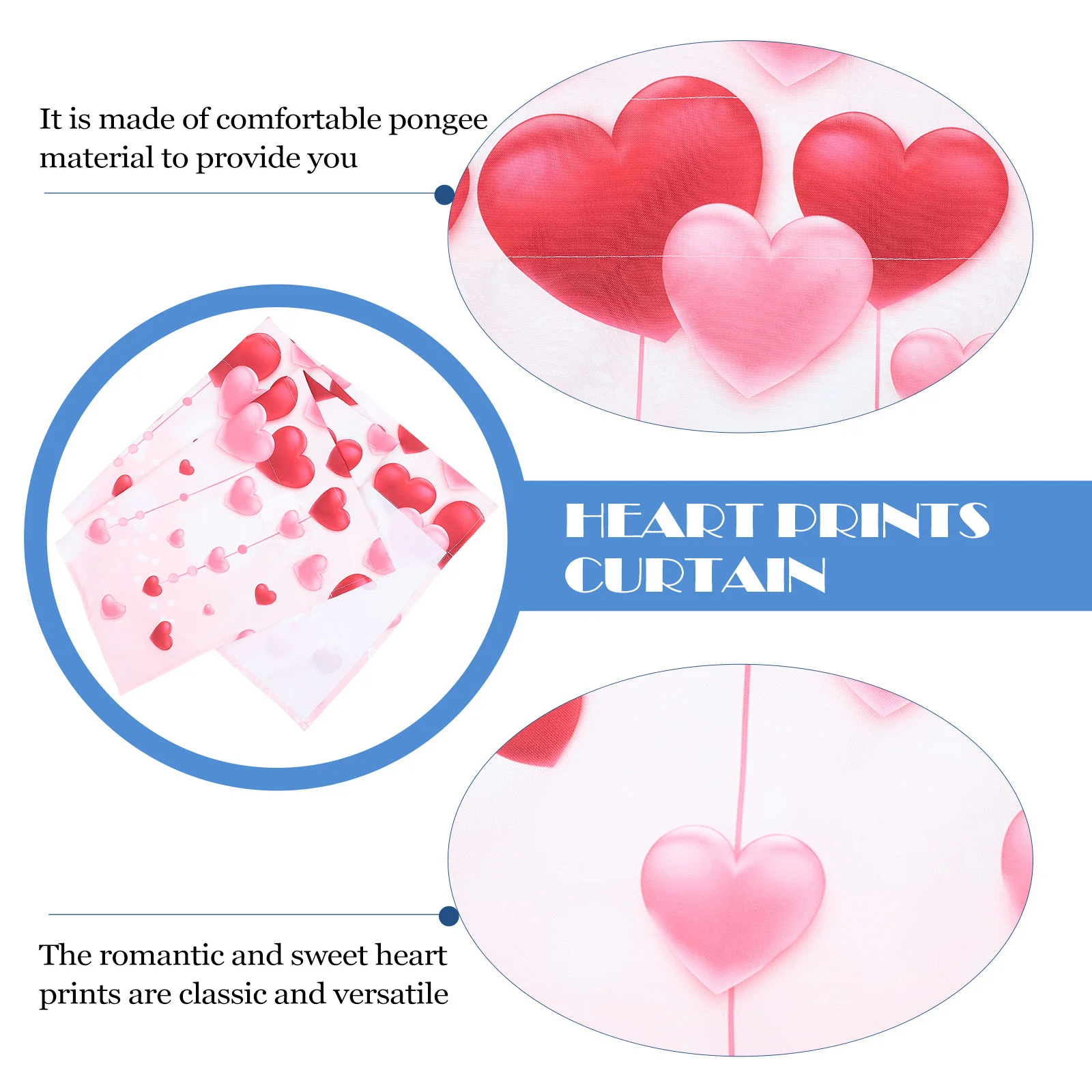 

1Pcs Kitchen Curtain Short Heart Prints Romantic Decorative Window Drapes for Home Kitchen Valentine's Day Simple Window Decor