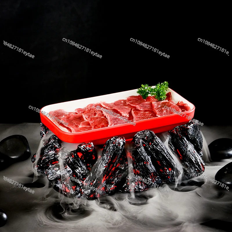 Black Volcanic Charcoal Shape Barbecue Plate Can Put Dry Ice Smoke Artistic Conception Plate Tableware