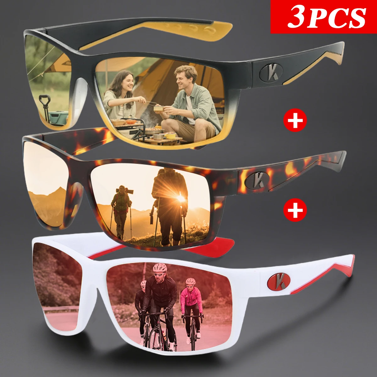 3Pcs/Set Karos Polarized Sunglasses Fashion UV400 protection Eyewear Anti-glare Driving Glasses Men Women Best Birthday Gift