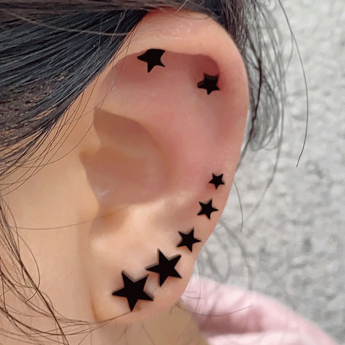 2PC Fashion Stainless Steel Geometric Earring Black Small Star Piercing Ear Studs for Women Men Hip Hop Punk Party Jewelry 3-8mm