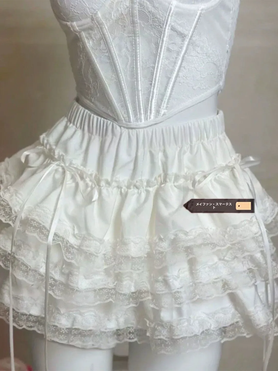 Cute Ballet Style White Cake Half Skirt Women Summer Thin Lace Trim Puffy A-Line  Skirt Retro High Waist Gored Skirt