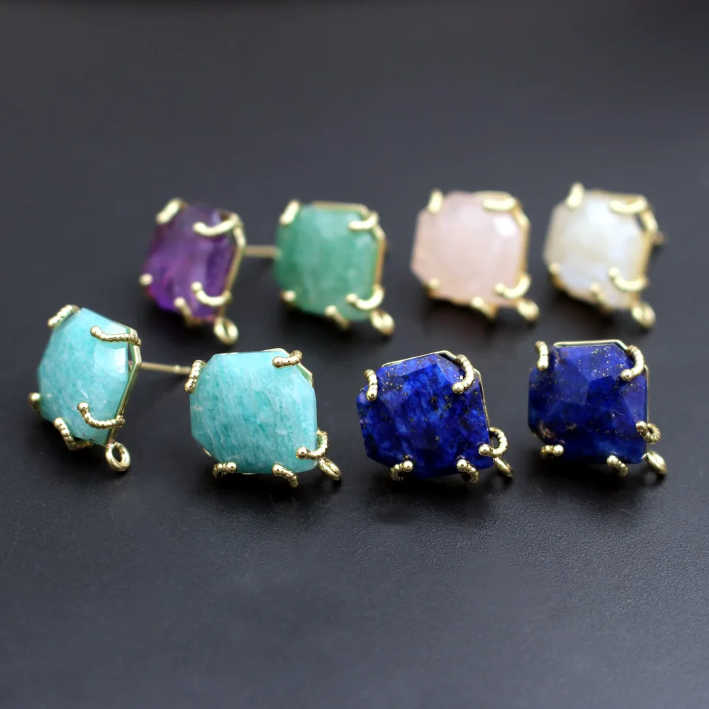 6pair Natural Stone Earrings Loop Connector Blue Lapis Quartz Stone Geometric Earring DIY for Women Hanging on Drops Earrings