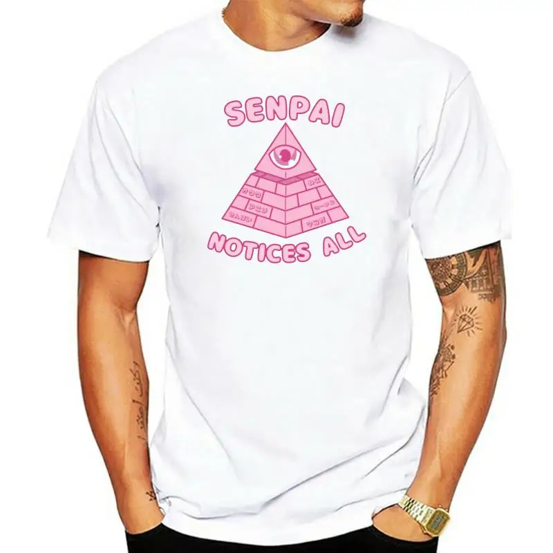 Senpai Become Noticed T-shirt Men All Seeing Eye T Shirt Horus God Tshirt Pyramid Tops Tees Cartoon Clothes Cotton Black