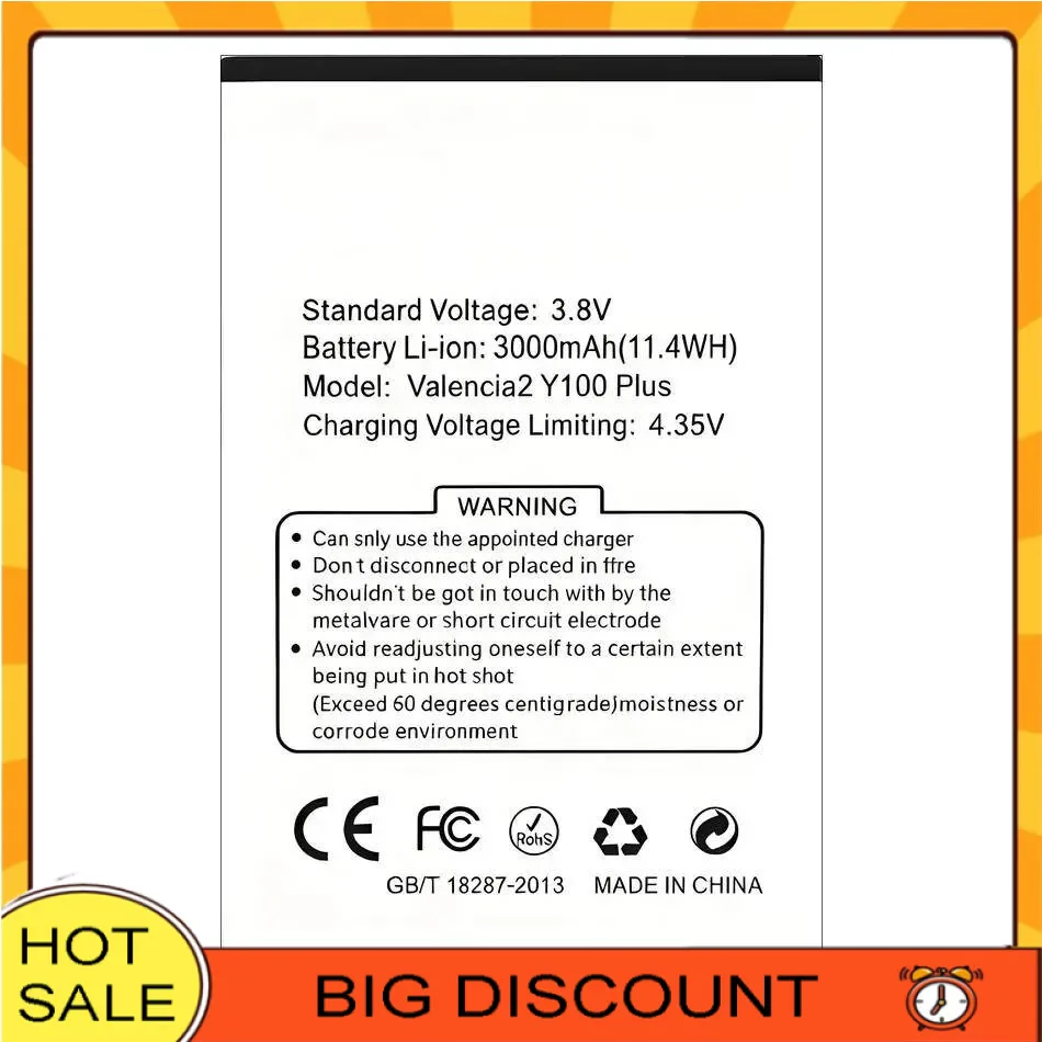 

Durable Mobile Phone Battery 3000mAh For Doogee Nova Y100 Plus Long-Lasting