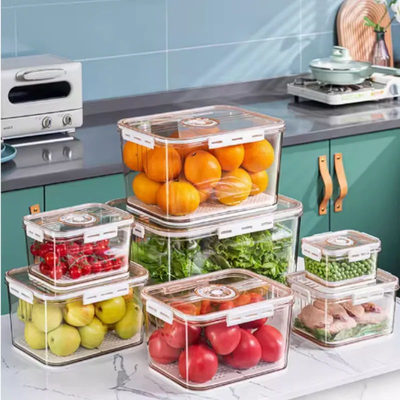 Kühlschrank Aufbewahrung sbox Haustier Kunststoff transparent dicke Timer Gefrier schrank Drainage Frisch halte box Kühlschrank Spezial