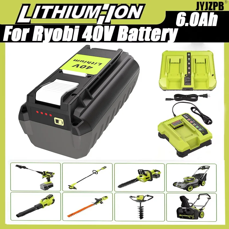 

40V 6000mAh Li-ion Battery For Ryobi Leaf Blower Chainsaw 40V OP4040 OP4060 OP4050 Lithium ion Battery Power Tools Battery