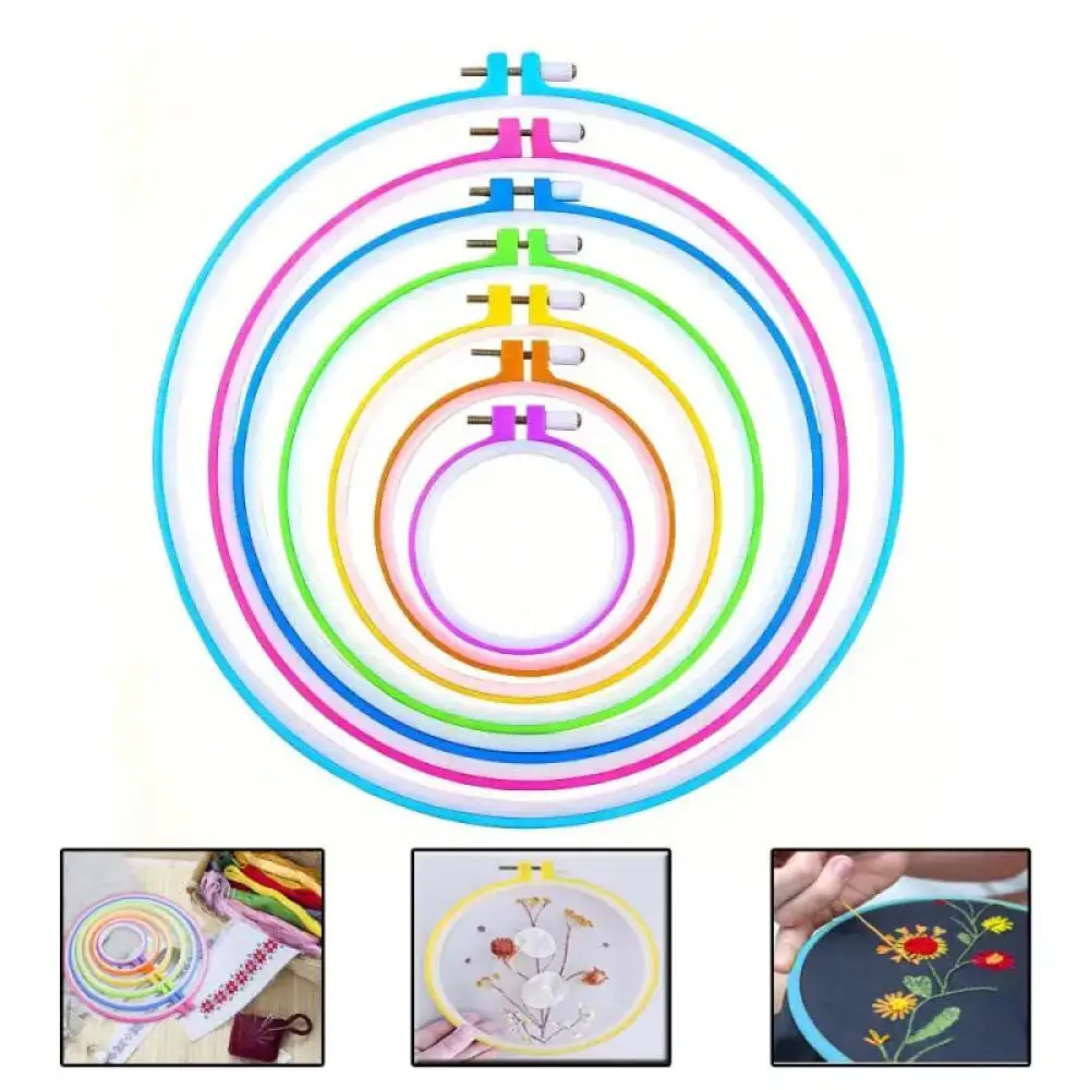 1/2/3Pcs Plastic Embroidery Hoops 9.5cm-32cm, Adjustable Cross Stitch Rings Frame, DIY Round Loop Sewing Tools