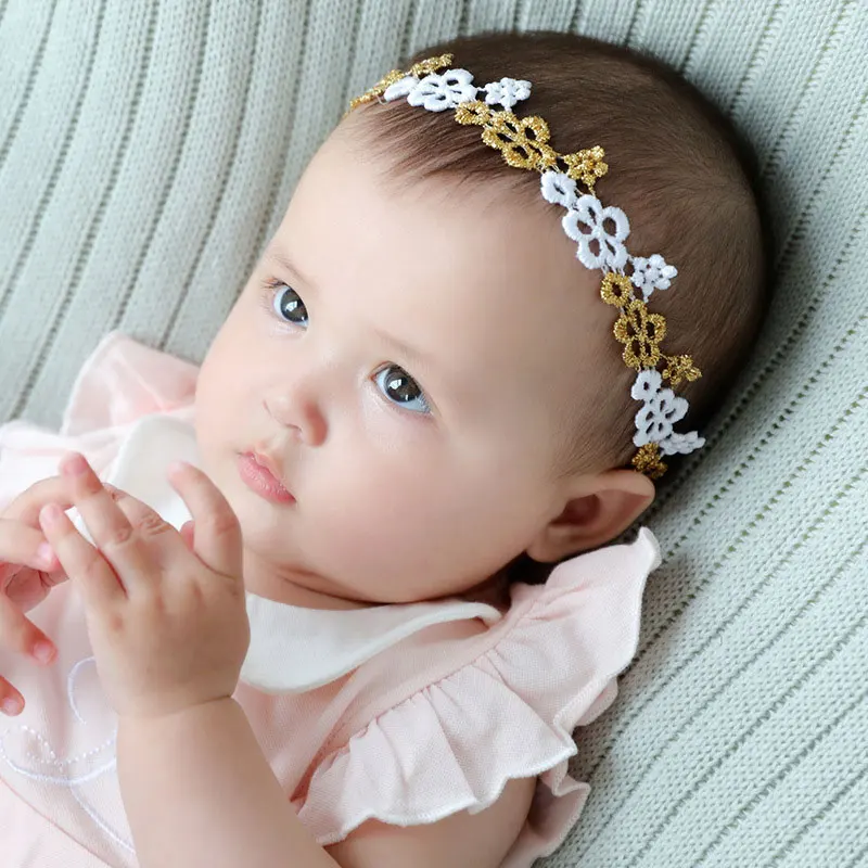 Lace Baby Girls Headbands Newborn Soft Turban Hairbands Children Toddler Pearl Hair Accessories Kids Elastic Flower Hair Bands