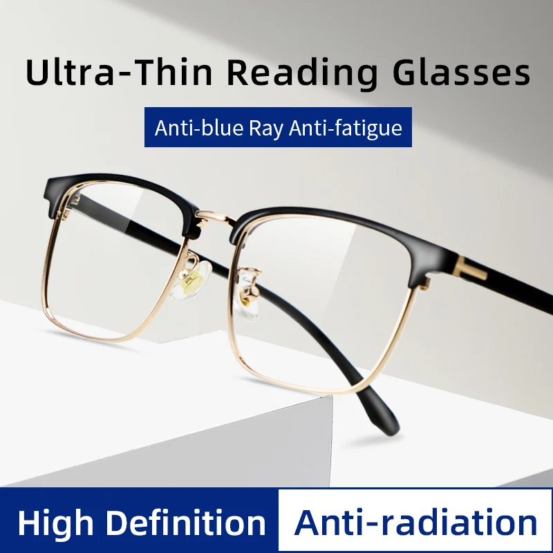 

Ultra-Thin Reading Glasses for Men Blue Light Blocking Metal Half Frame Computer Readers Anti UV/Eyestrain/Glare Magnifying