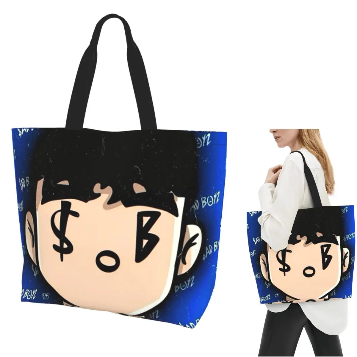 

Junior H Sad Boyz Corridos Tumbados Mexico Shopping Tote Bag Canvas Large Capacity Shoulder Bags Shopper Grocery Handbag Women