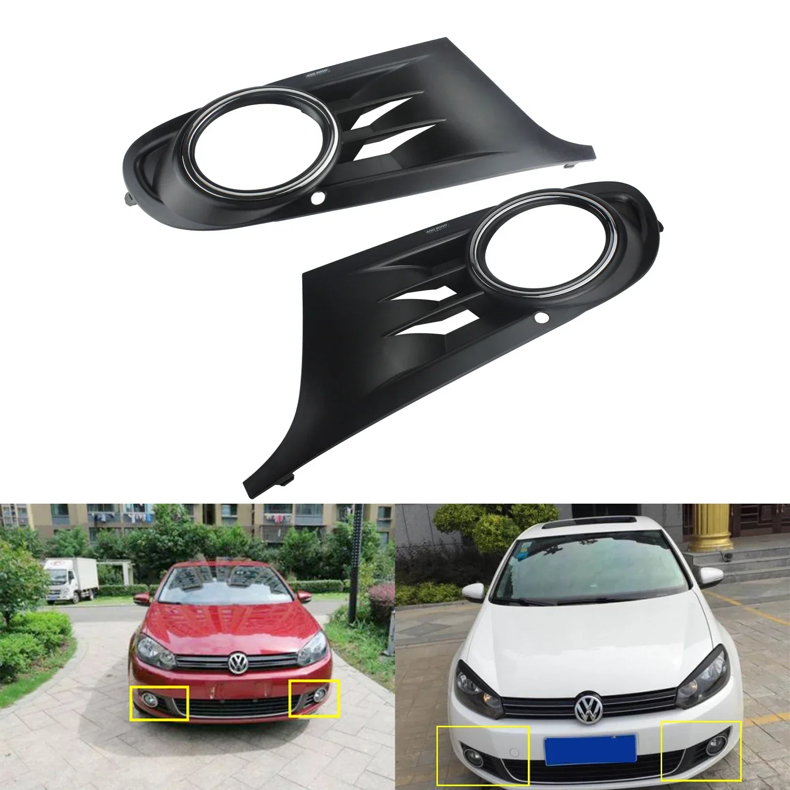 ANGRONG 2x Front Bumper Fog Light Cover Surround Grill Left & Right For VW GOLF 6 MK6 2008-2013