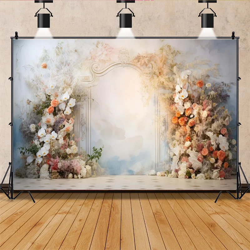 Guirnalda de flores estéticas para decoración de interiores, fondo blanco de fantasía, cortina de boda, telón de fondo de fotografía, accesorios de estudio fotográfico, SG-12