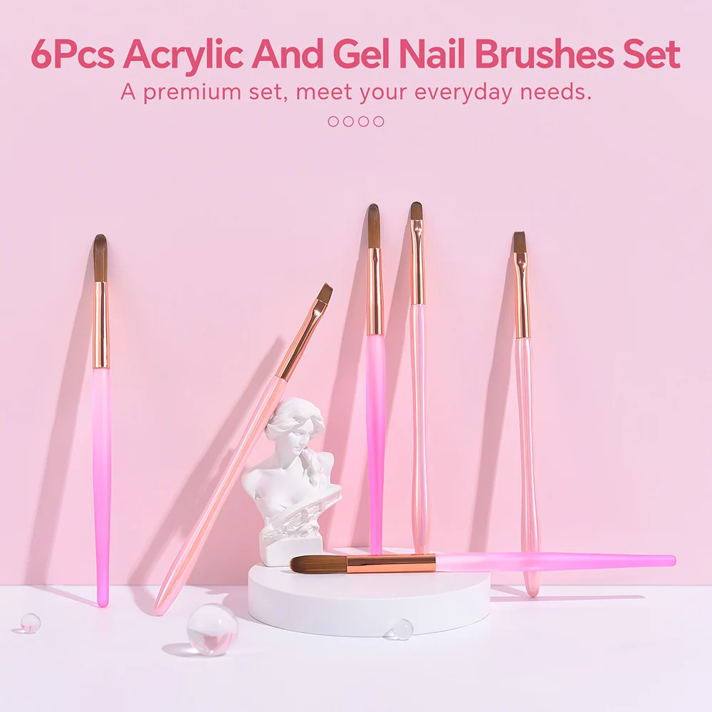 6Pcs Acrylic Nail Brush Set Professional Gel Nail Brush Set for Acrylic Powder Nail Art Extension 3D Carving Nail Salon Tool