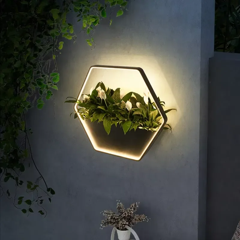 Outdoor Waterproof LED Wall Lamp Stainless Steel Garden Courtyard Decoration Potted Plant Gate Atmosphere-Enhancing Flower