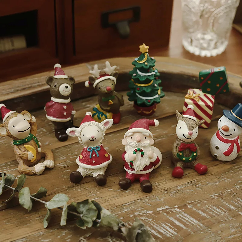 Weihnachts-Miniaturfiguren aus Kunstharz, Ornamente für den Weihnachtsbaum, Hirsch, Elch, Schneemann, Tier, Mikrolandschafts-Ornamente, Weihnachtsdekoration – Detail 3