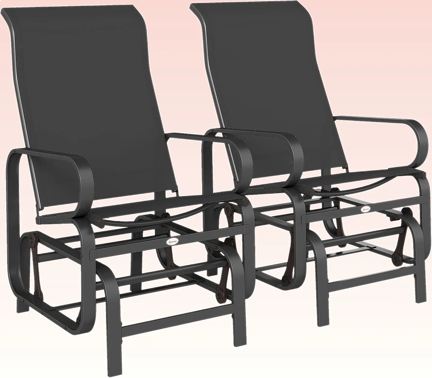 Outsunny Outdoor Glider Chair Set of 2, Smooth Rocking Patio Chairs for Backyard, Black