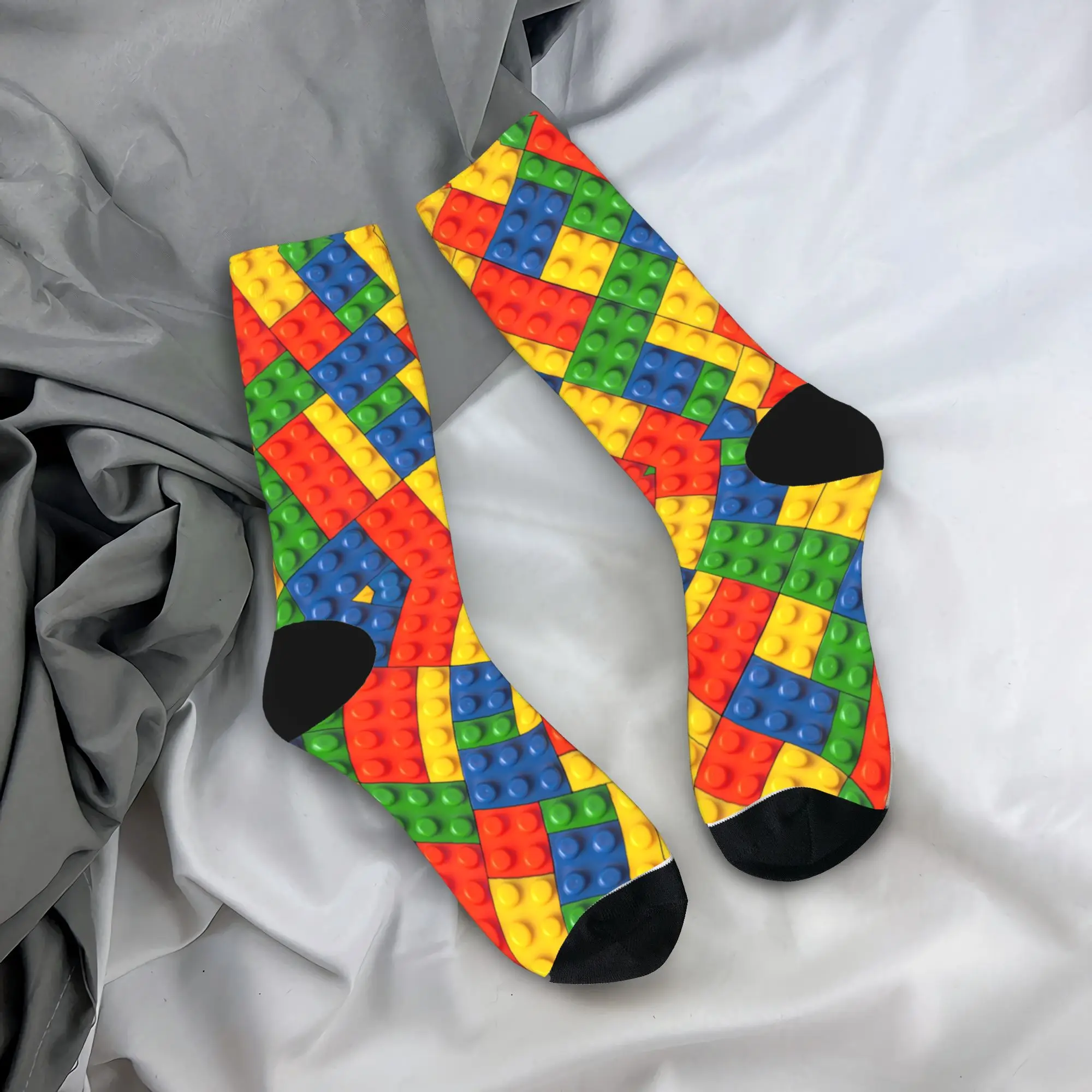 Diagonal Primary Color Building Blocks Pattern Stockings Men Socks Comfortable Fashion Socks Winter Outdoor Anti Pattern Socks