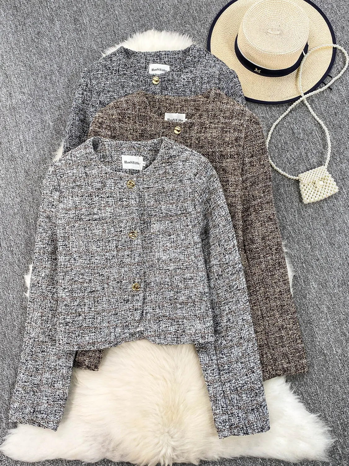 

Женская приталенная твидовая куртка Ele round Ne Thi с металлическими элементами, синяя, осенне-зимняя, новая, для повседневной носки, ветрозащитная